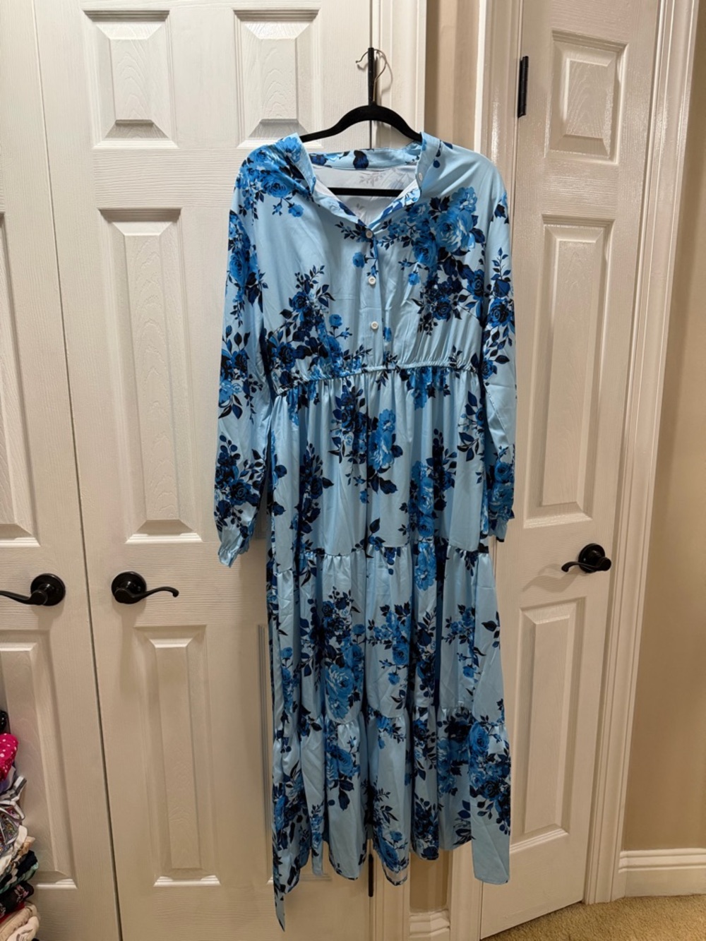 Light Blue Floral Tiered Maxi Dress
